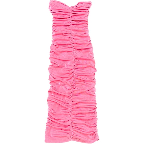 NWOT SHOWPO HOT PINK ROUGED STRAPLESS MIDI DRESS WITH SWEETHEART NECK SIZE 2 - Picture 7 of 10